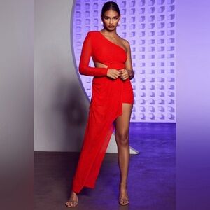 Cataleya Asymmetrical Cut Out Maxi Red Dress Size XS